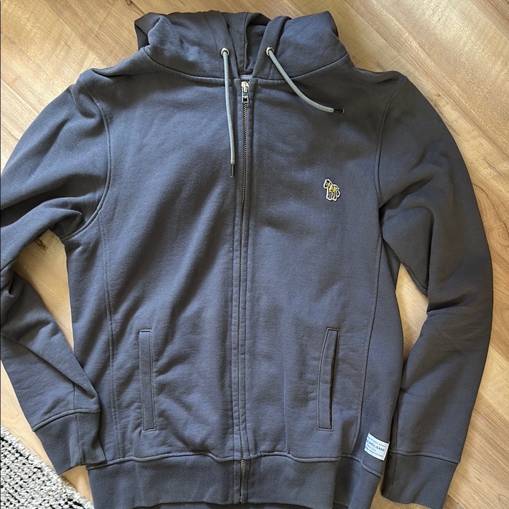 Paul Smith Zip-Up Hoodie with  Embroidered Logo - Dark Charcoal